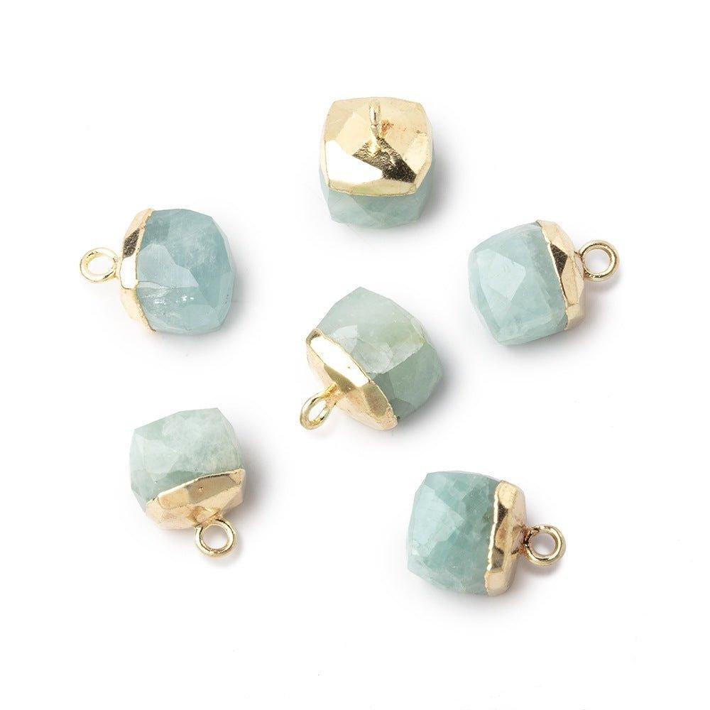 8mm Gold Leafed Aquamarine Faceted Cube Focal Pendant 1 piece - The Bead Traders