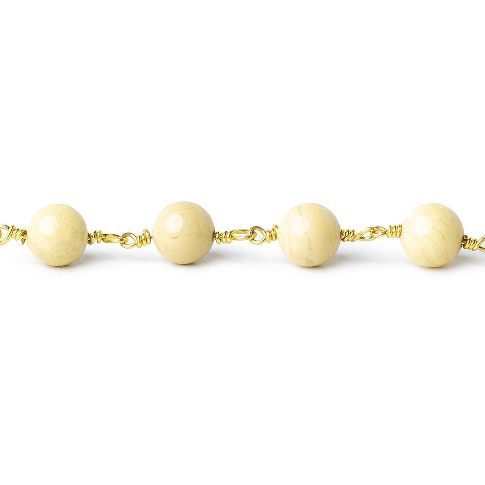 8mm Golden River Stone Jasper plain round Gold plated Chain by the foot with 22 pieces - The Bead Traders
