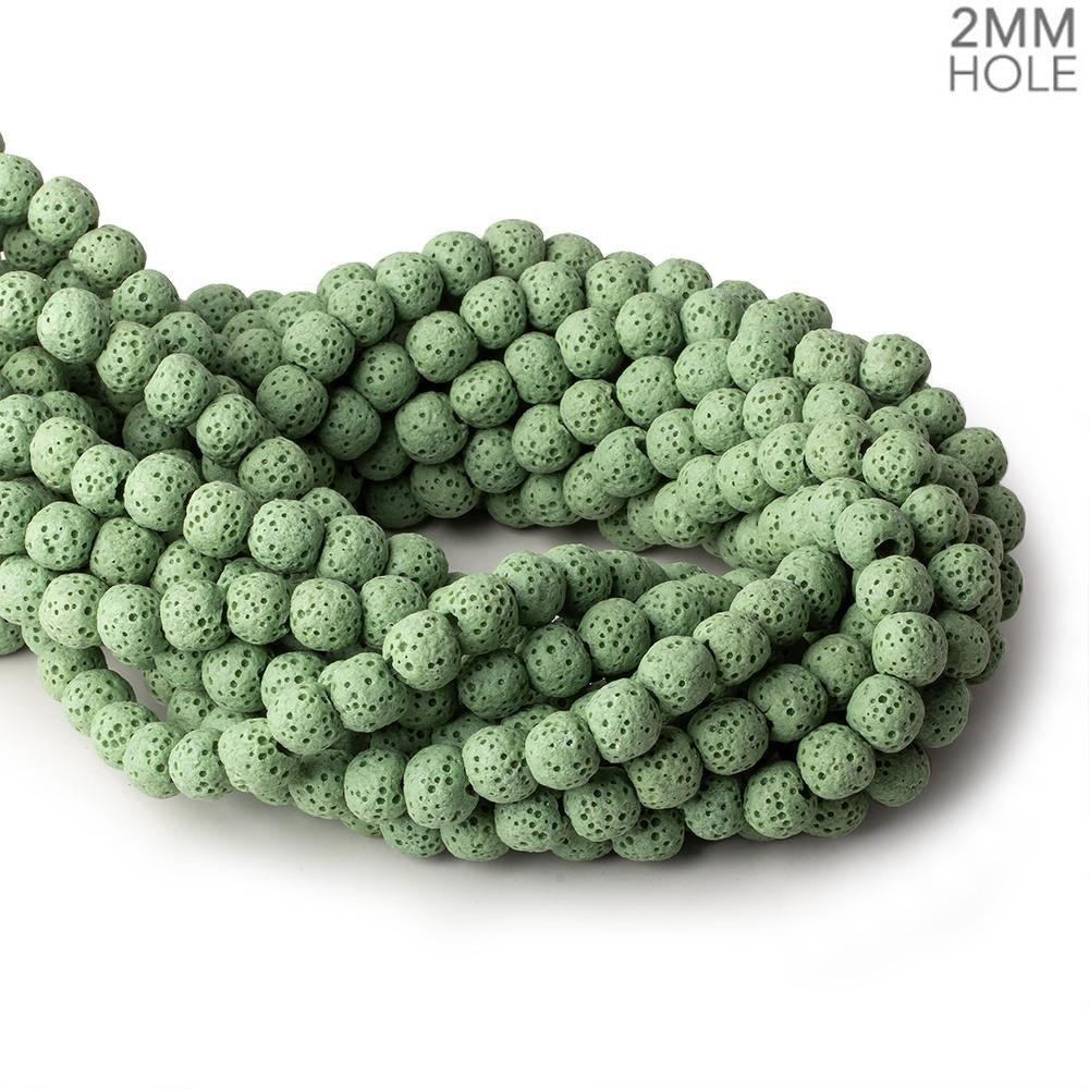 8mm Grass Green Lava Rock plain rounds 16 inch 51 beads - The Bead Traders