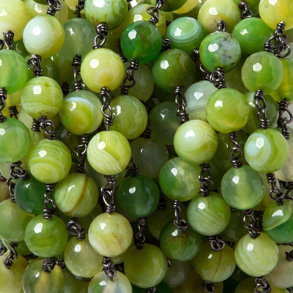 8mm Green Agate plain round Black Gold plated Chain lot of 20 inches - The Bead Traders