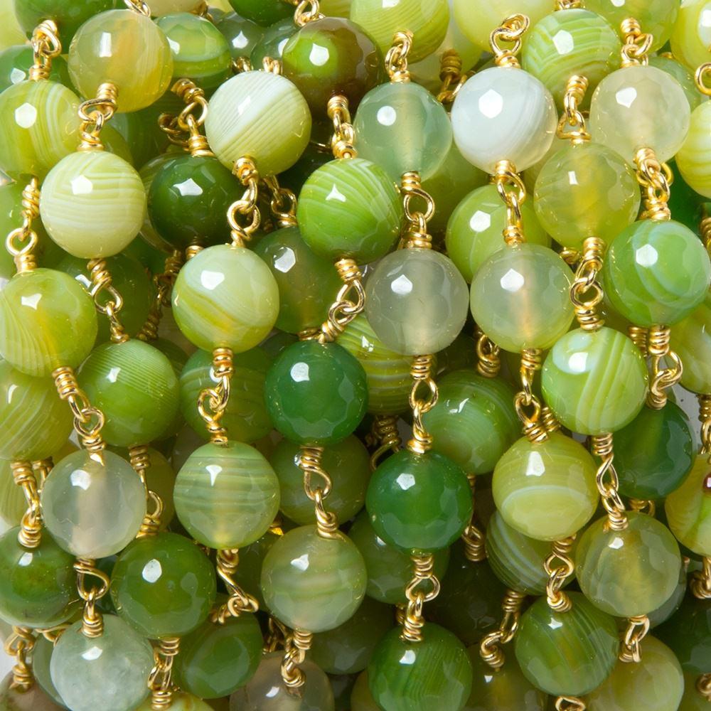 8mm Green Agate plain round Gold plated Chain by the foot 22 pieces - The Bead Traders