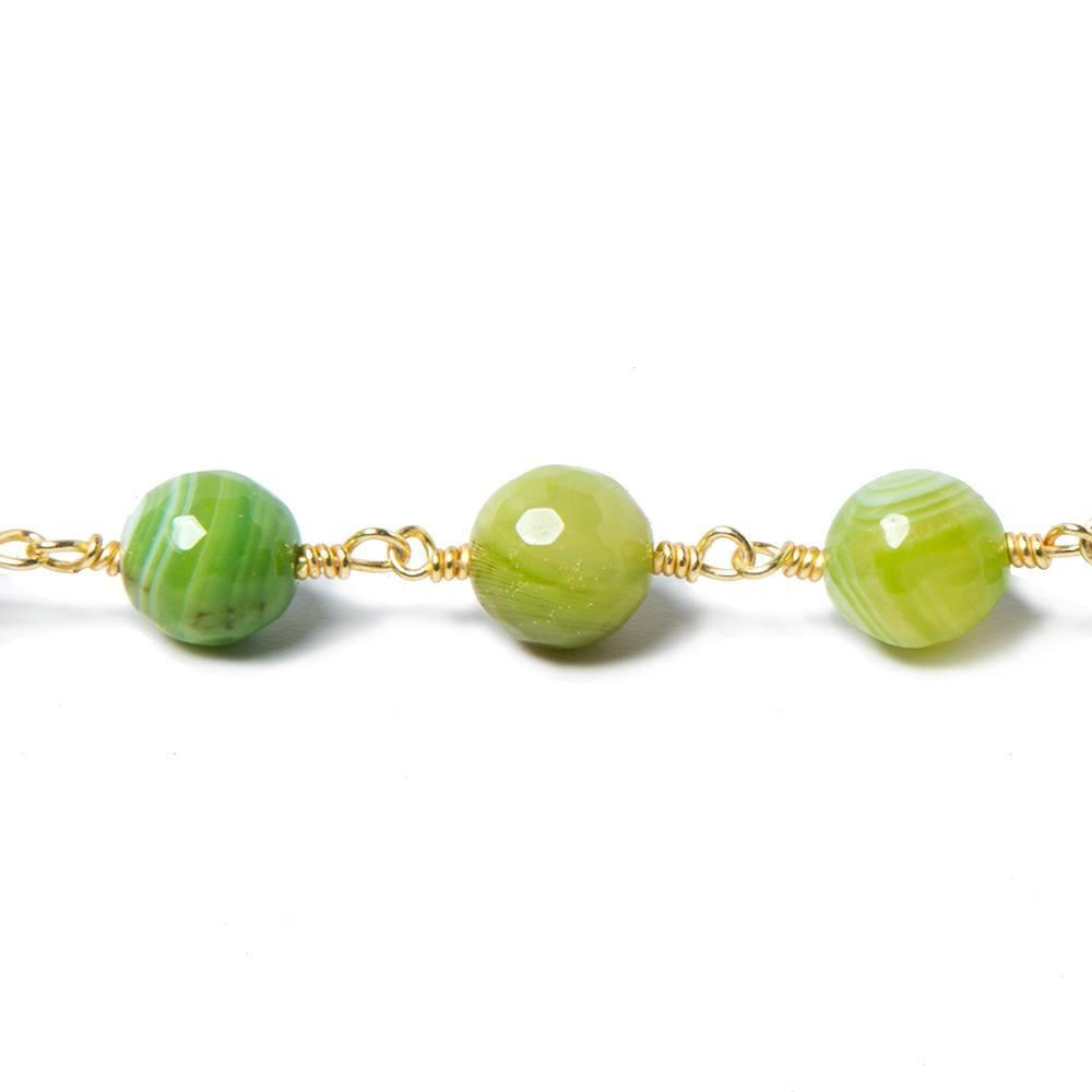 8mm Green Agate plain round Gold plated Chain by the foot 22 pieces - The Bead Traders