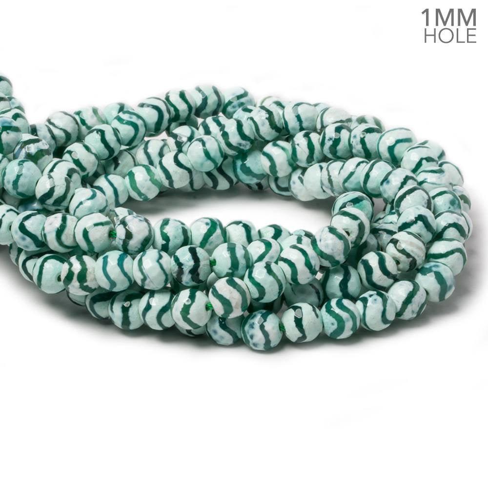 8mm Green & White Tibetan Agate faceted rounds 15 inch 47 beads - The Bead Traders