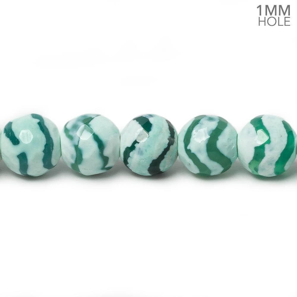 8mm Green & White Tibetan Agate faceted rounds 15 inch 47 beads - The Bead Traders