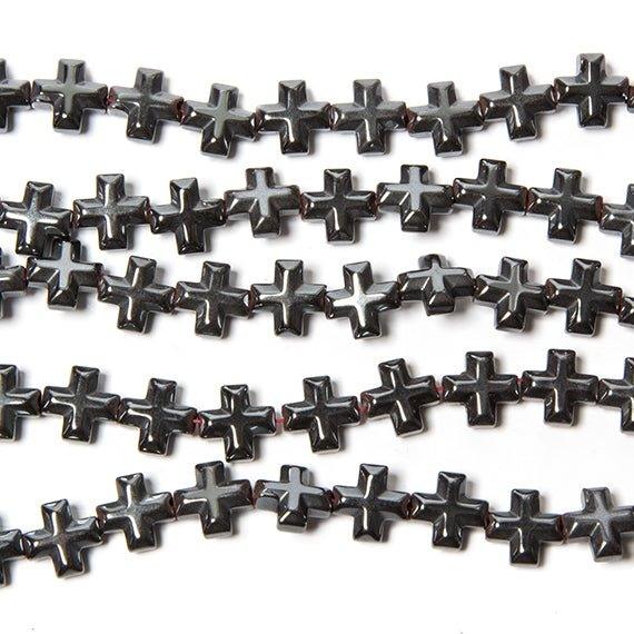 8mm Hematite 3D Cross 15.75 inch 48 beads 1.5mm inside diameter - The Bead Traders