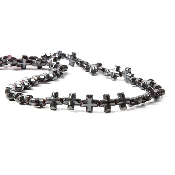 8mm Hematite 3D Cross 15.75 inch 48 beads 1.5mm inside diameter - The Bead Traders