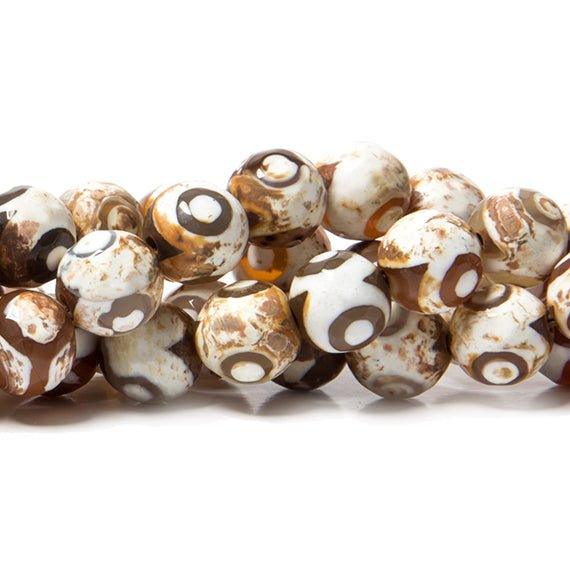 8mm Honeycomb Brown & Cream Agate faceted round 15 inch 48 Beads - The Bead Traders