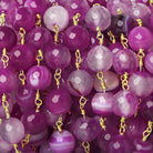 8mm Hot Pink Banded Agate faceted round Gold Chain by the foot 21 beads - The Bead Traders