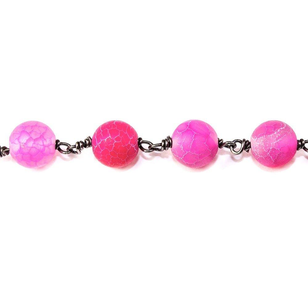 8mm Hot Pink Chalcedony plarin round Black Gold Chain sold by the foot - The Bead Traders