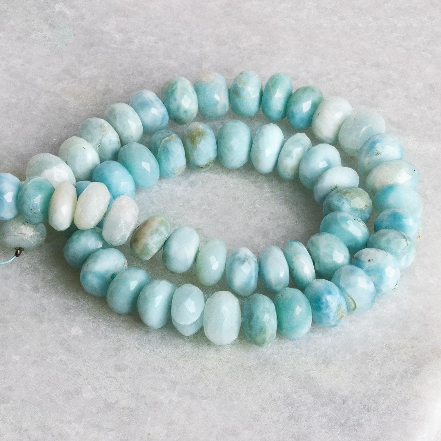 8mm Larimar Faceted Rondelles 14 inch 65 beads - The Bead Traders