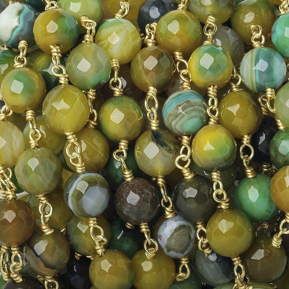8mm Lemon Lime Green Agate faceted round Gold Chain by the foot 21 beads - The Bead Traders