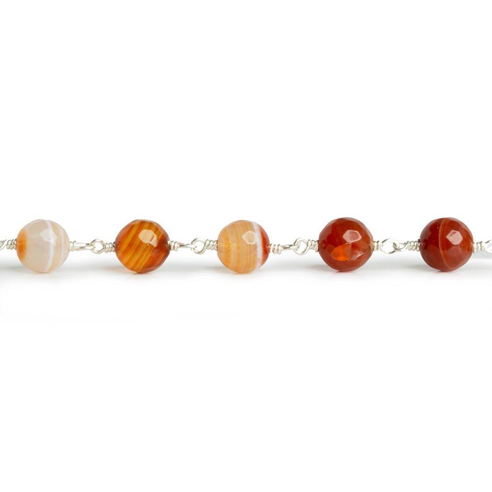 8mm Light Red Orange Agate Plain Round Silver Chain - The Bead Traders