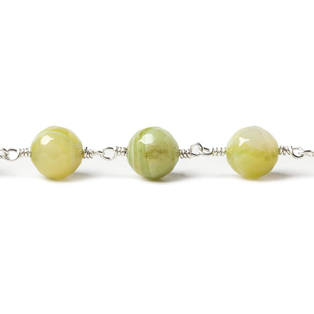 8mm Lime Green banded Agate faceted round Silver plated Chain by the foot 21 pieces - The Bead Traders