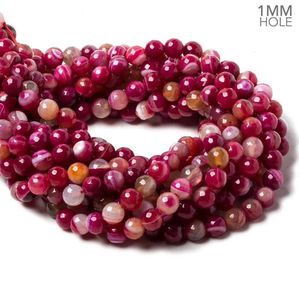 8mm Magenta Banded Agate faceted Round Beads 15 inch 45 pieces - The Bead Traders