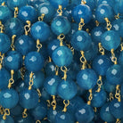 8mm Marine Blue Agate faceted round Gold Chain by the foot 21 beads - The Bead Traders