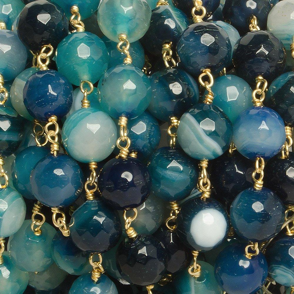 8mm Marine Blue banded Agate faceted round Gold Chain by the foot with 21 pieces - The Bead Traders