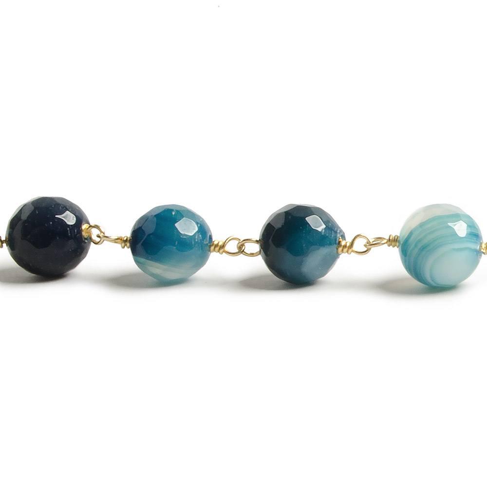 8mm Marine Blue banded Agate faceted round Gold Chain by the foot with 21 pieces - The Bead Traders