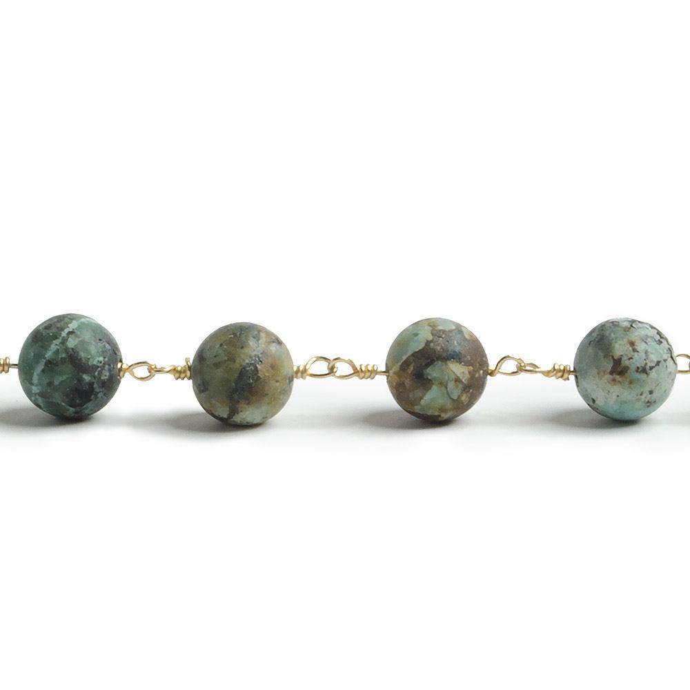 8mm Matte African Turquoise plain round Gold plated Chain by the foot with 22 pieces - The Bead Traders