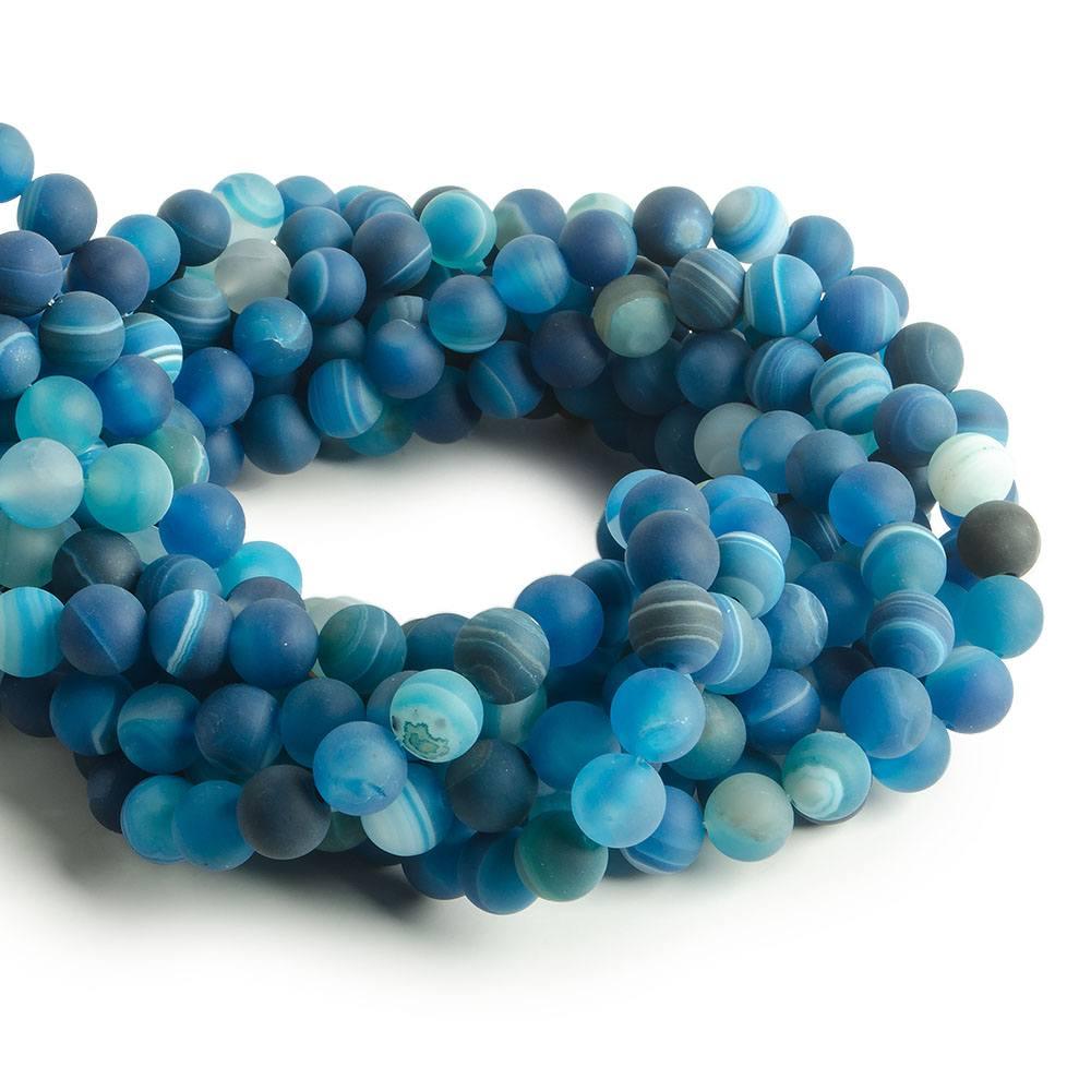 8mm Matte Banded Teal Blue Agate plain rounds 15 inch 47 beads - The Bead Traders