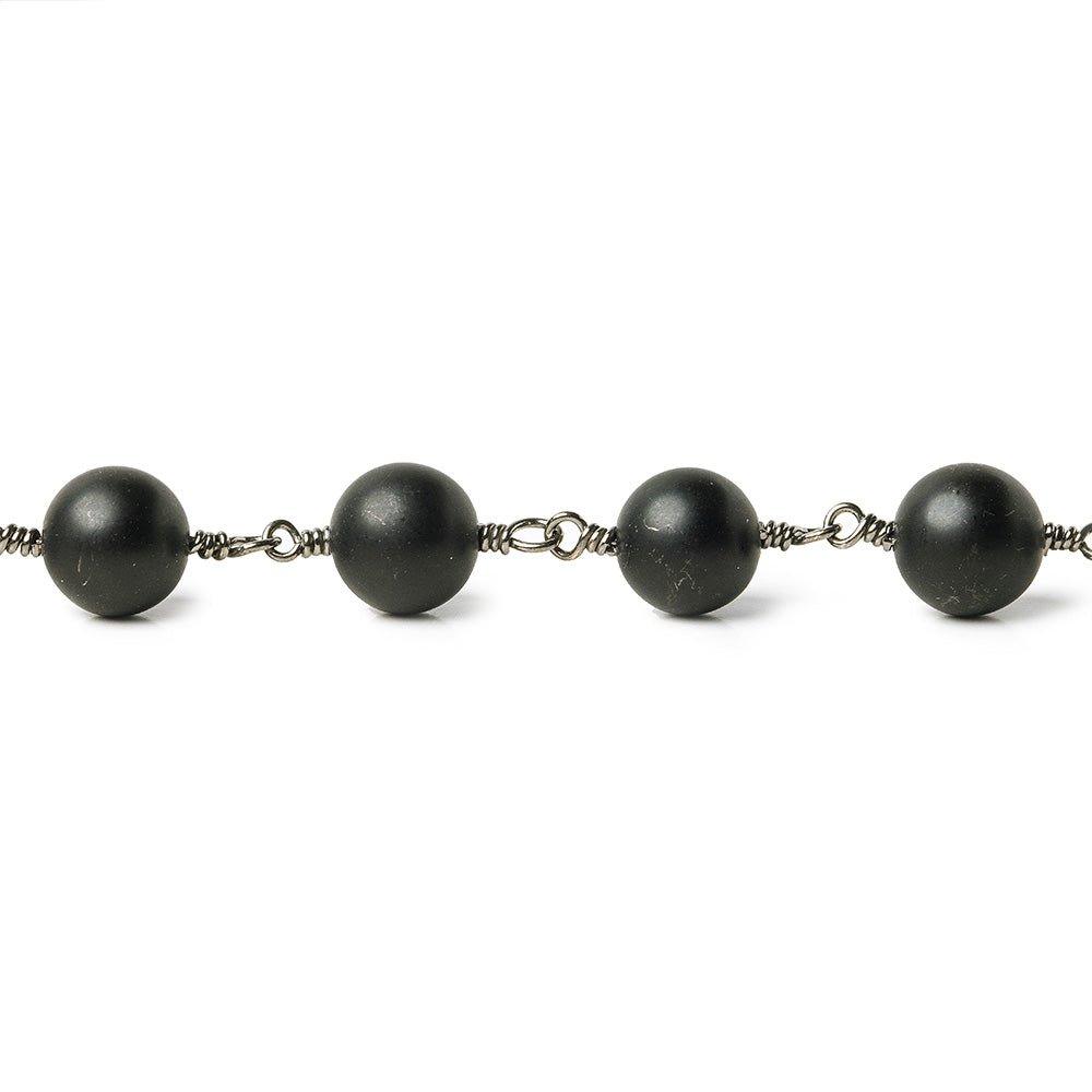 8mm Matte Black Onyx plain round Black Gold plated Chain by the foot 20 pieces - The Bead Traders