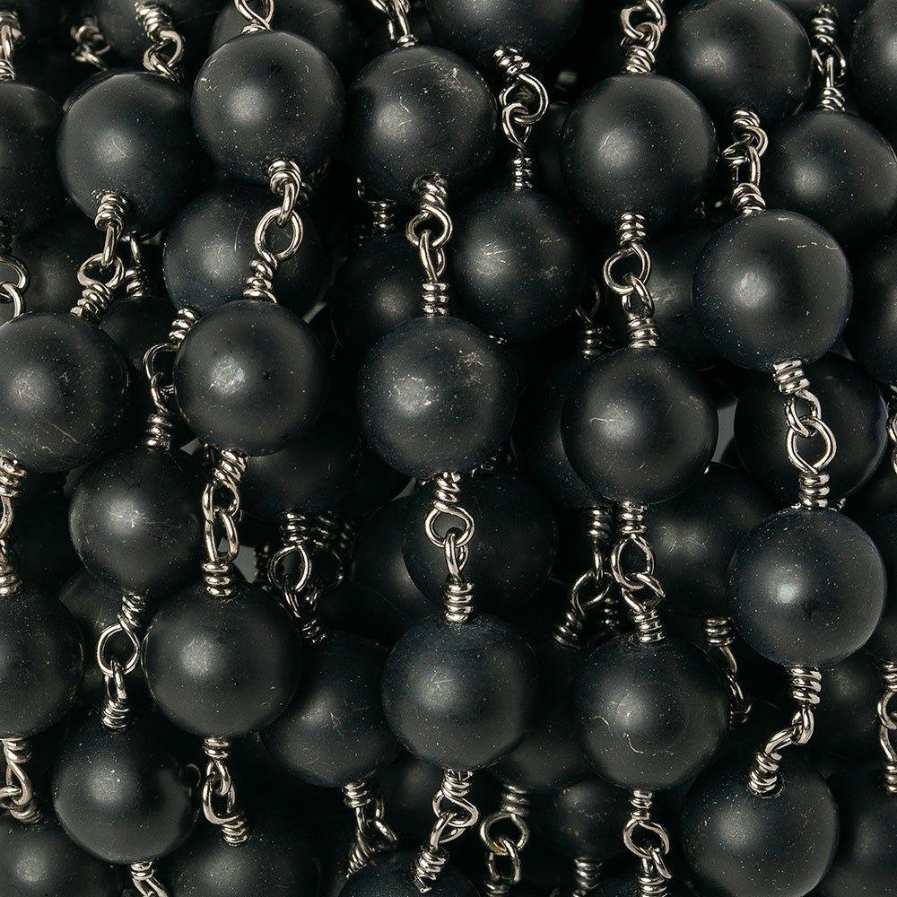8mm Matte Black Onyx plain round Black Gold plated Chain by the foot 20 pieces - The Bead Traders
