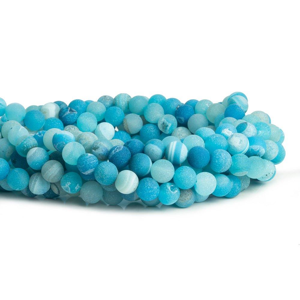 8mm Matte Blue Agate Drusy Plain Round Beads 15 inch 45 pieces - The Bead Traders