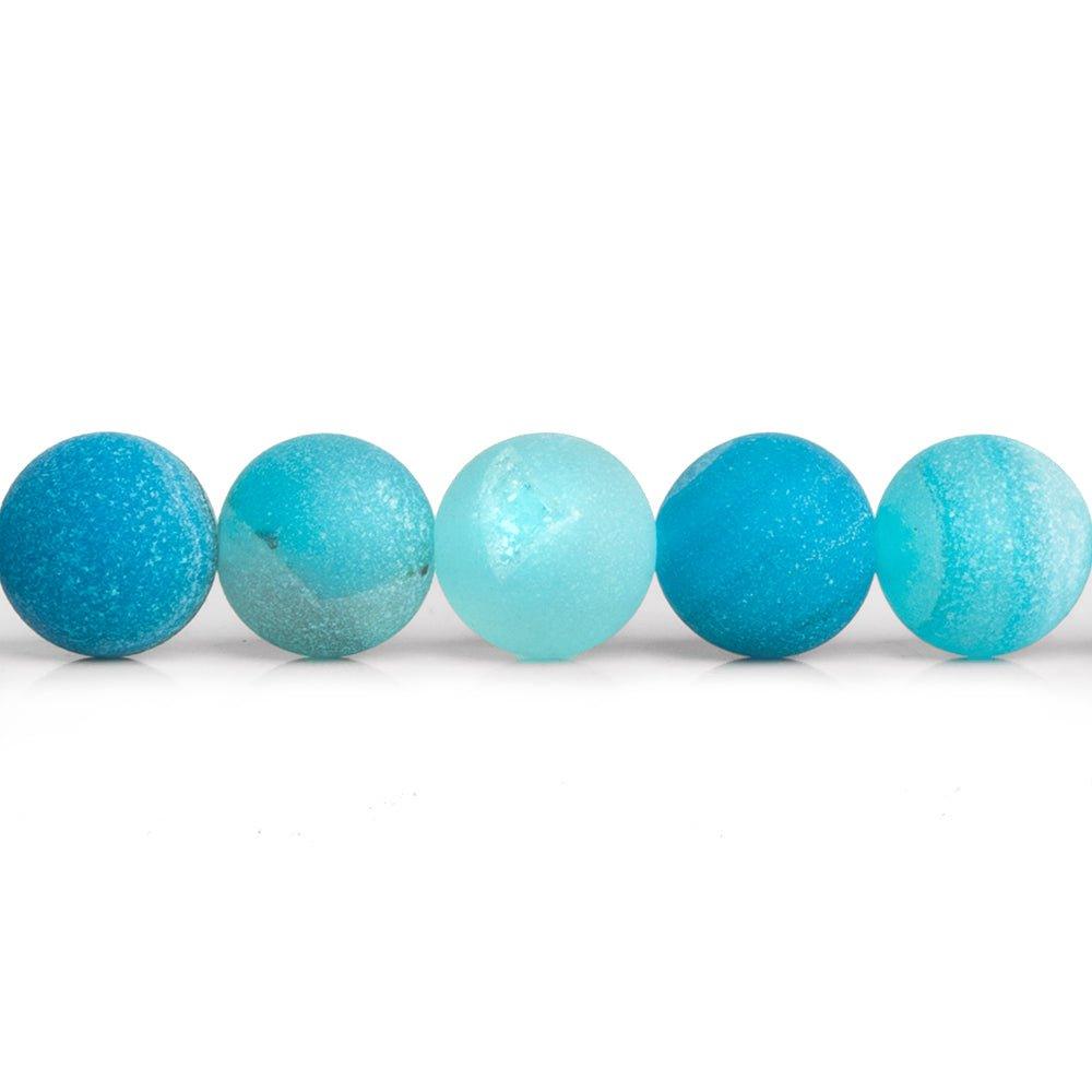 8mm Matte Blue Agate Drusy Plain Round Beads 15 inch 45 pieces - The Bead Traders