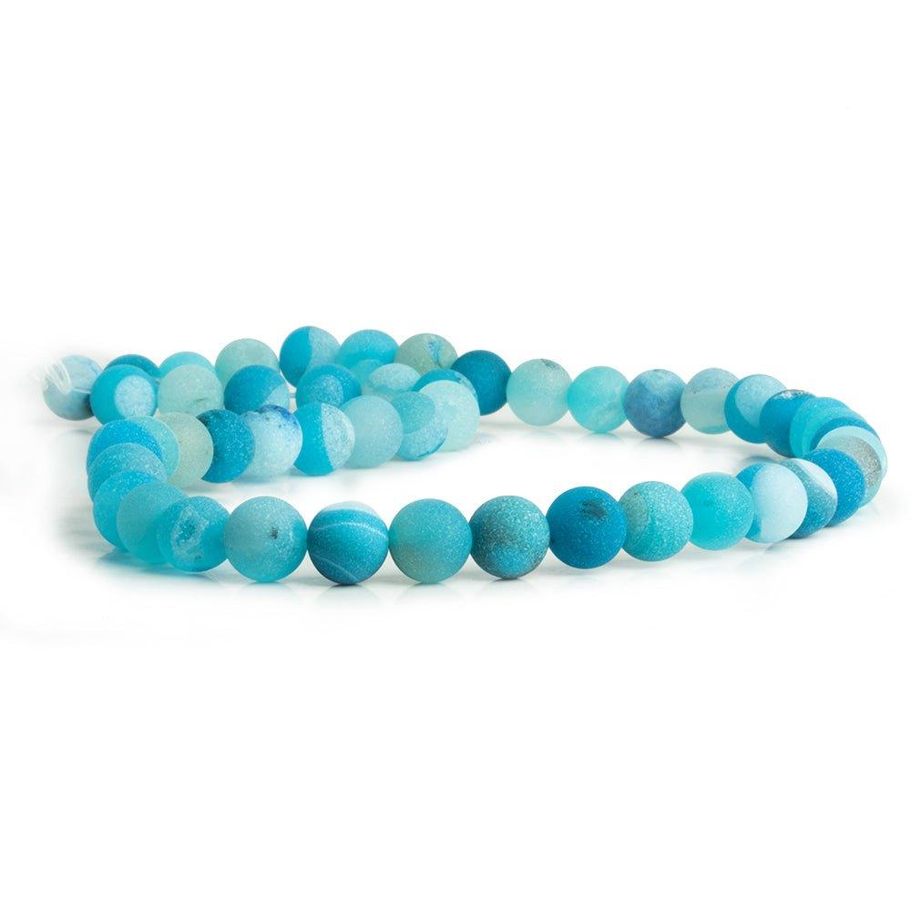 8mm Matte Blue Agate Drusy Plain Round Beads 15 inch 45 pieces - The Bead Traders