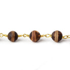 8mm Matte Brown Tibetan Agate round Gold Chain by the foot with 21 pcs - The Bead Traders