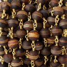 8mm Matte Brown Tibetan Agate round Gold Chain by the foot with 21 pcs - The Bead Traders