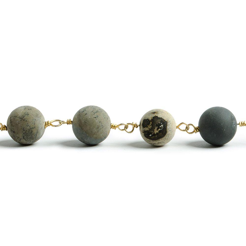 8mm Matte Chinese Painting Stone Jasper plain round Gold plated Chain by the foot with 22 pieces - The Bead Traders