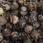 8mm Matte Dark Brown Tibetan Agate round Black Gold Chain by the foot with 21 pcs - The Bead Traders