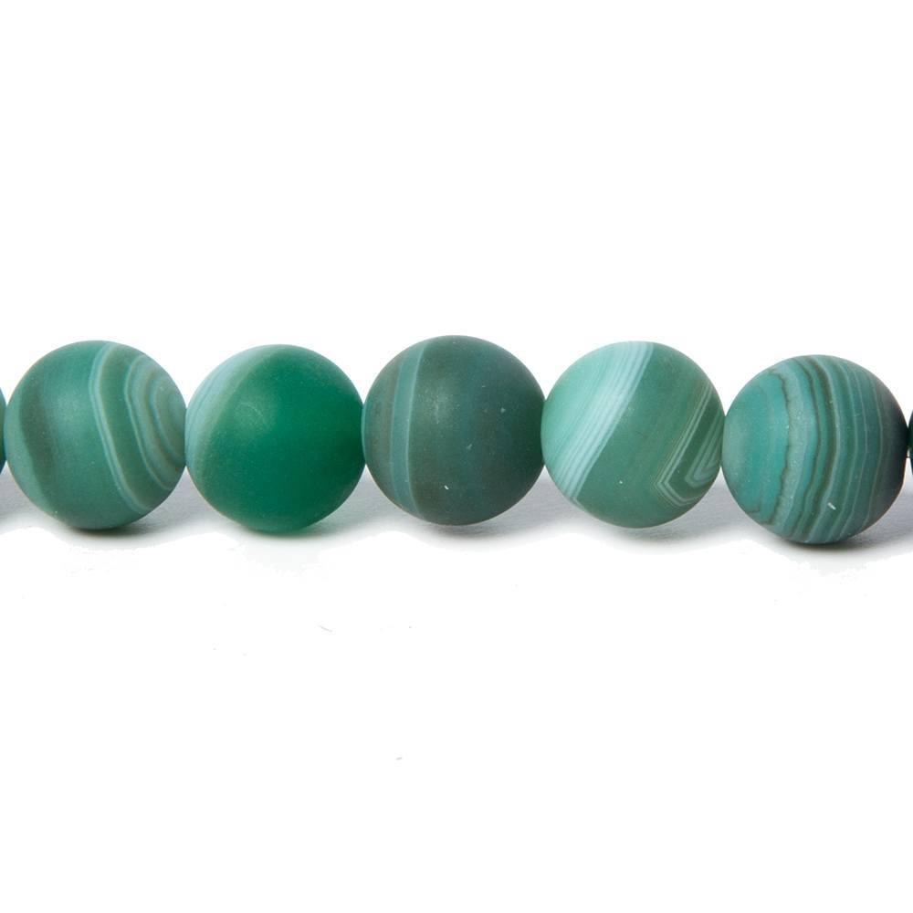 8mm Matte Green Banded Agate plain round beads 15 inch 47 pieces - The Bead Traders