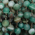 8mm Matte Green banded Agate plain round Black Gold Chain by the foot with 21 pieces - The Bead Traders
