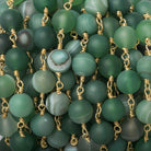 8mm Matte Green Banded Agate plain round Gold Chain by the foot 21 beads - The Bead Traders