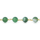 8mm Matte Green Banded Agate plain round Gold Chain by the foot 21 beads - The Bead Traders
