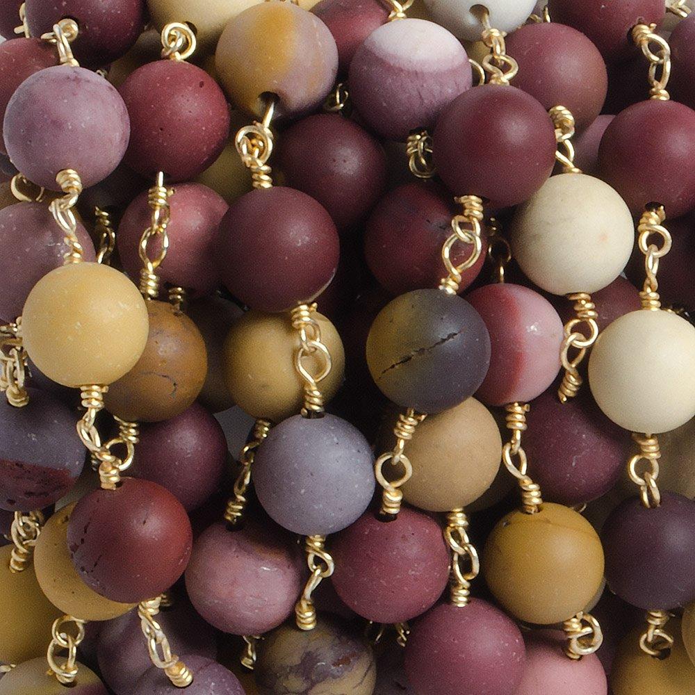 8mm Matte Moukaite Jasper plain round Gold plated Chain by the foot with 22 pieces - The Bead Traders