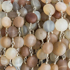 8mm Matte Multi Color Moonstone puffy coin Silver plated Chain - The Bead Traders