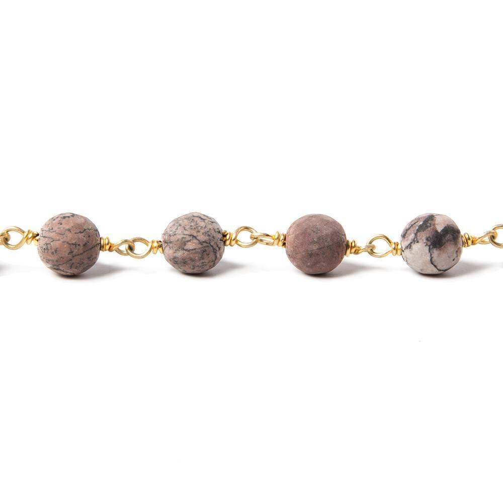 8mm Matte Red Howlite faceted round Gold Chain by the foot 19 pieces - The Bead Traders