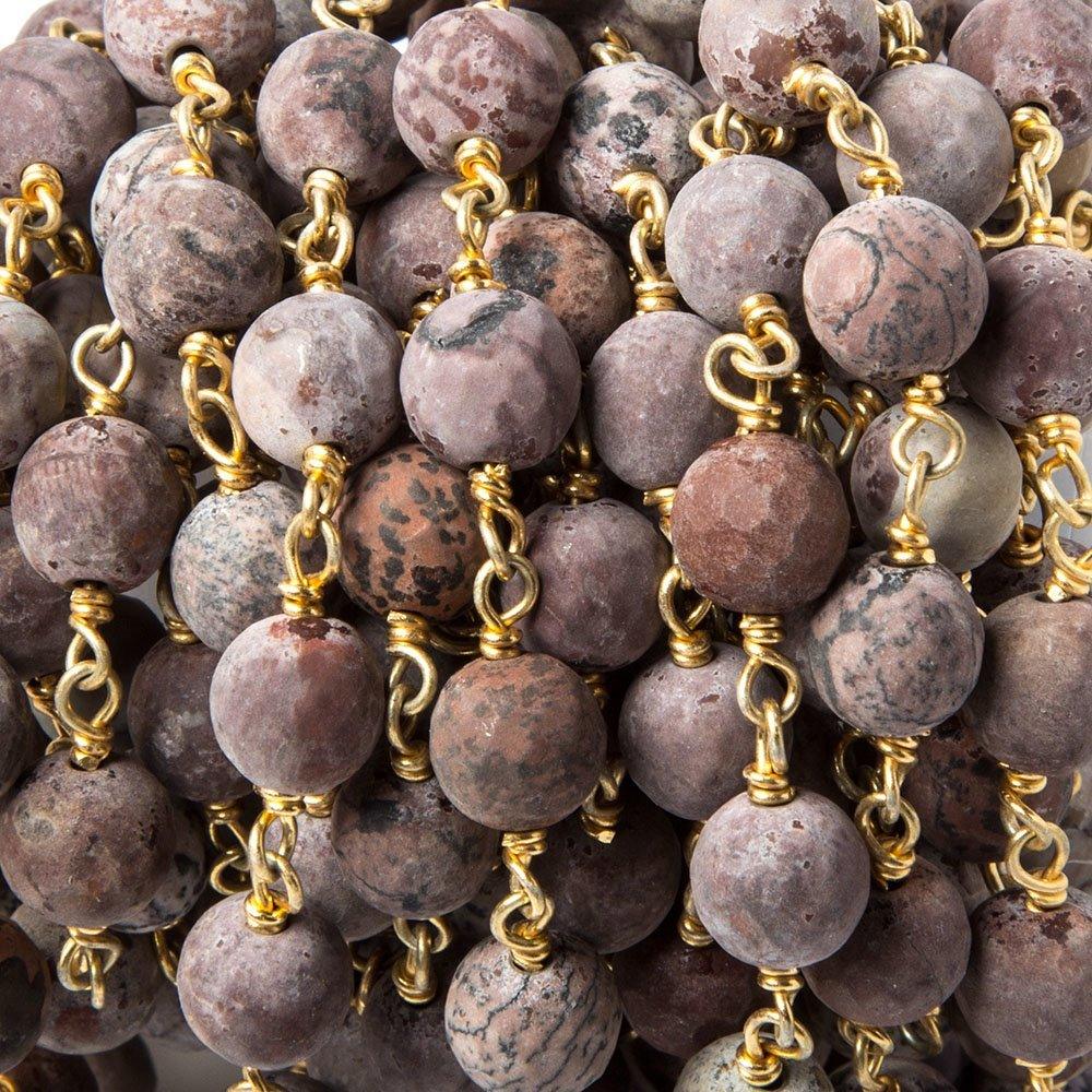 8mm Matte Red Howlite faceted round Gold Chain by the foot 19 pieces - The Bead Traders