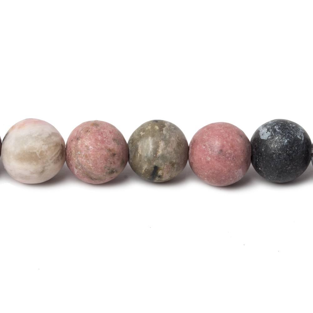 8mm Matte Rhodonite with Veining plain round beads 15 inch 46 pieces - The Bead Traders