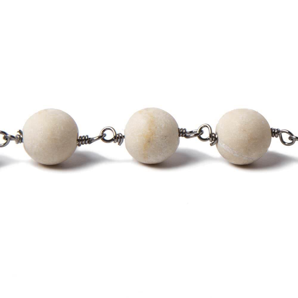 8mm Matte River Stone Jasper Black Gold Chain by the foot 22 pieces - The Bead Traders