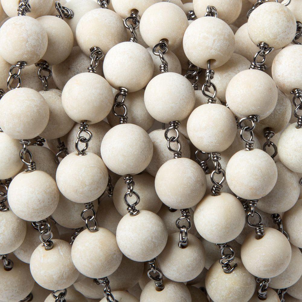 8mm Matte River Stone Jasper Black Gold Chain by the foot 22 pieces - The Bead Traders