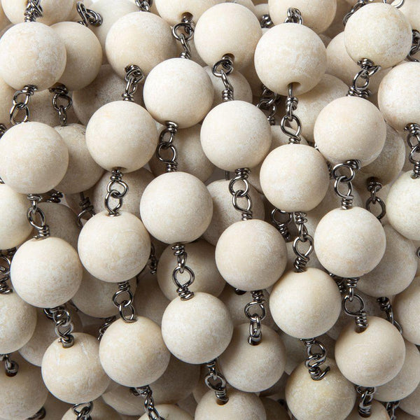 8mm Matte River Stone Jasper Black Gold Rosary Chain by the foot