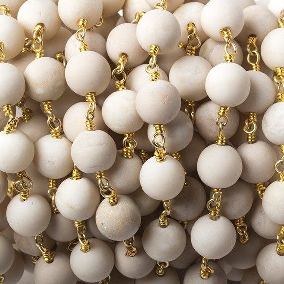 8mm Matte River Stone Jasper plain round Gold plated Chain by the foot 21 pieces - The Bead Traders