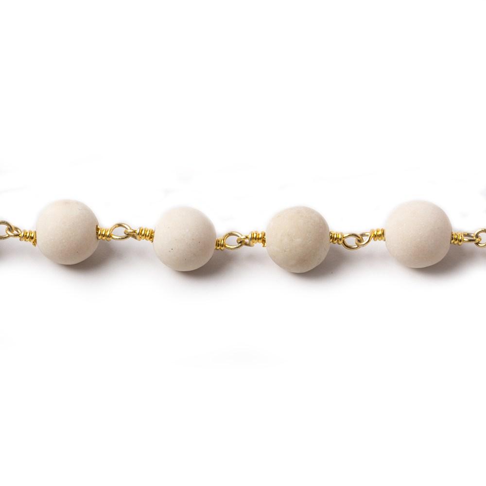 8mm Matte River Stone Jasper plain round Gold plated Chain by the foot 21 pieces - The Bead Traders