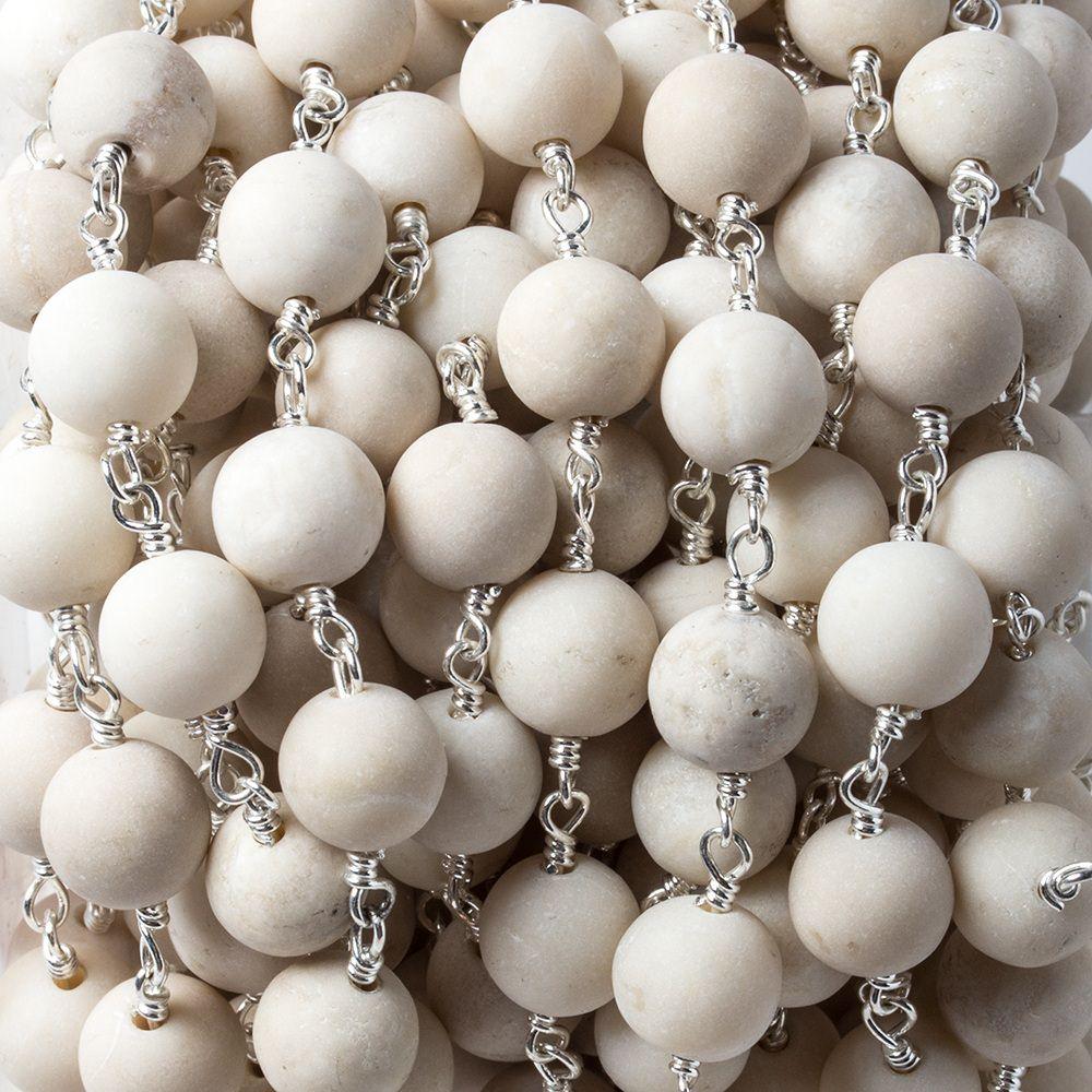 8mm Matte River Stone plain round Silver Chain by the foot 21 pieces - The Bead Traders