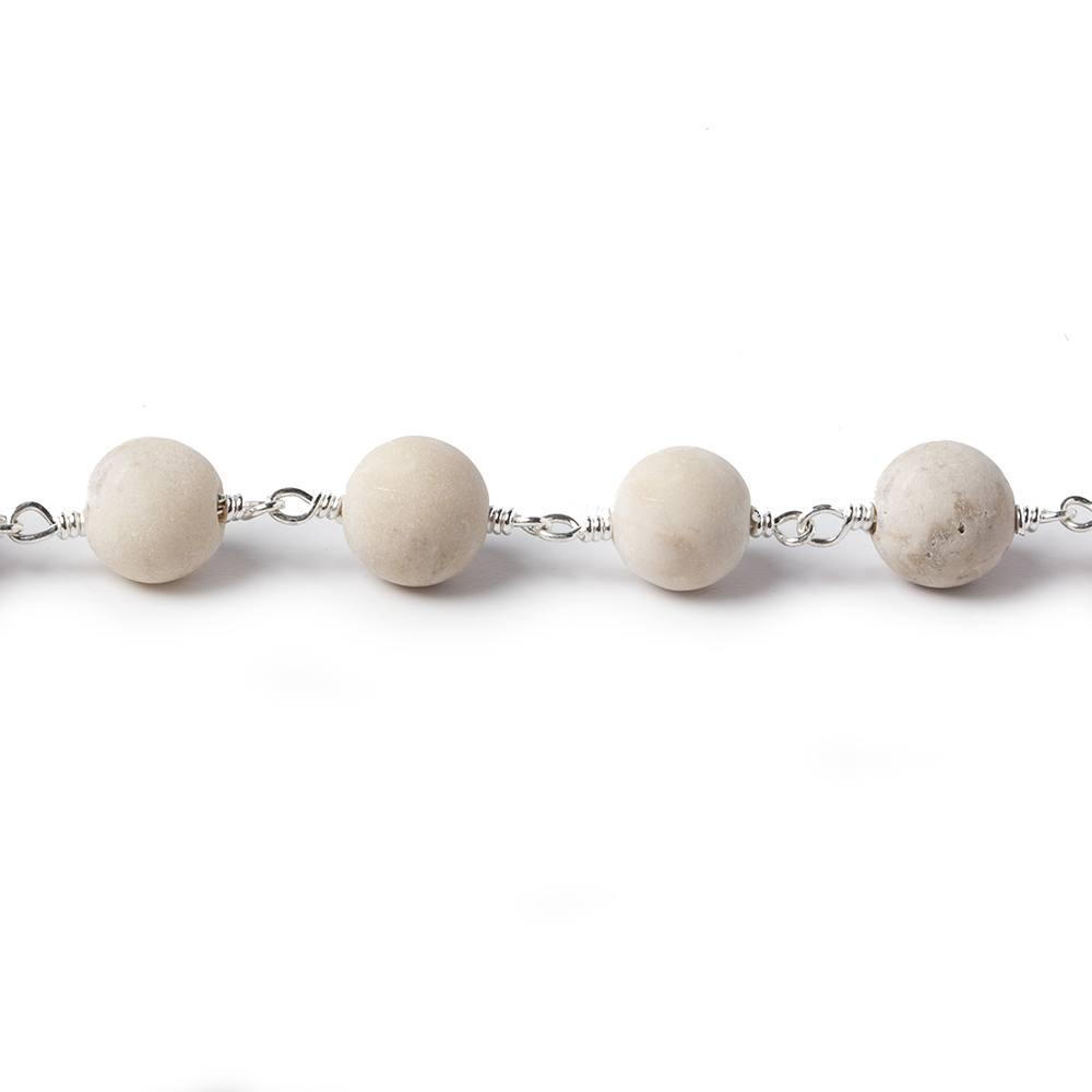 8mm Matte River Stone plain round Silver Chain by the foot 21 pieces - The Bead Traders