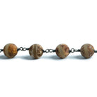 8mm Matte Sandalwood Tibetan Agate round Black Gold Chain by the foot with 21 pcs - The Bead Traders