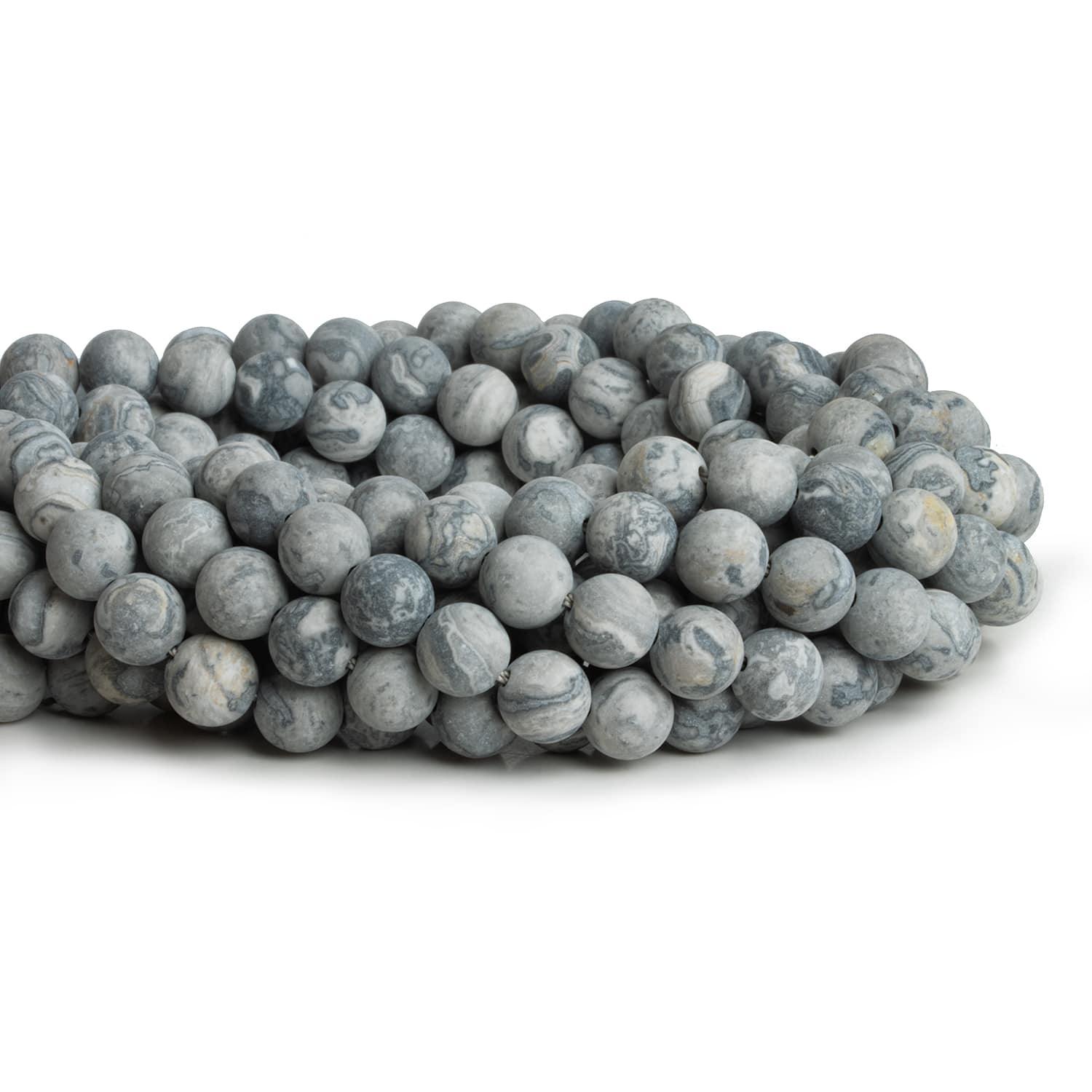 8mm Matte Silver Leaf Jasper Plain Round Beads 15 inch 48 pieces - The Bead Traders